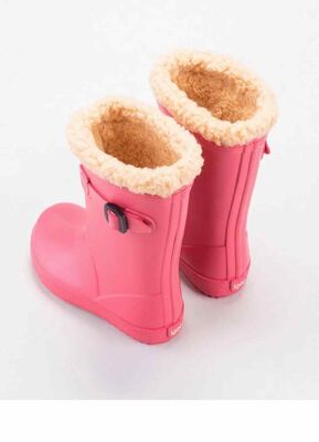 Warm Lining Polyvinyl Chloride Childrens Rain Boots With Side Buckle Trims