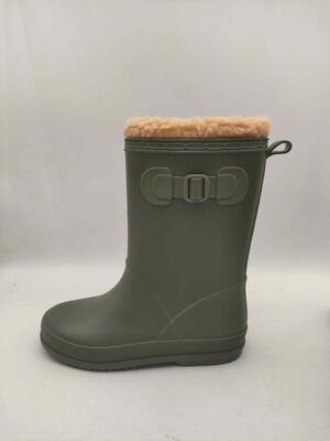 Warm Lining Polyvinyl Chloride Childrens Rain Boots With Side Buckle Trims
