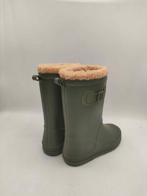 Warm Lining Polyvinyl Chloride Childrens Rain Boots With Side Buckle Trims