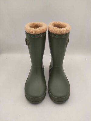 Warm Lining Polyvinyl Chloride Childrens Rain Boots With Side Buckle Trims