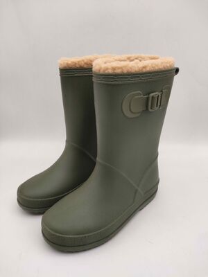 Warm Lining Polyvinyl Chloride Childrens Rain Boots With Side Buckle Trims