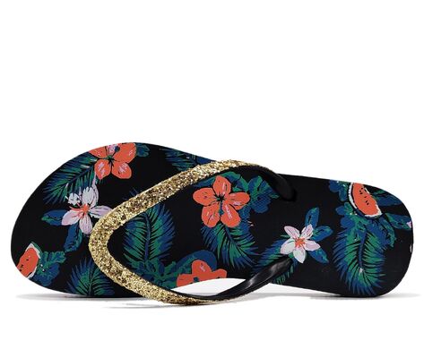 Glitter Uppers Floral Print Women's Flip Flops Shoes Sandals OEM Brand