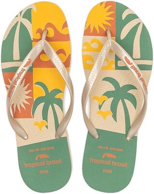 Tropical Print Gold Color Women's Flip Flops Sandals Cusomized Color sizes