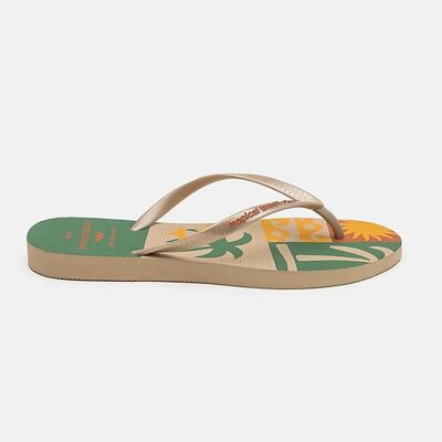 Tropical Print Gold Color Women's Flip Flops Sandals Cusomized Color sizes