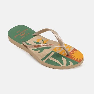 Tropical Print Gold Color Women's Flip Flops Sandals Cusomized Color sizes