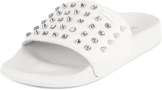 Summer Women's Slides Pool Mule Sandals Metal Rivets Beaded Slip On Slipper