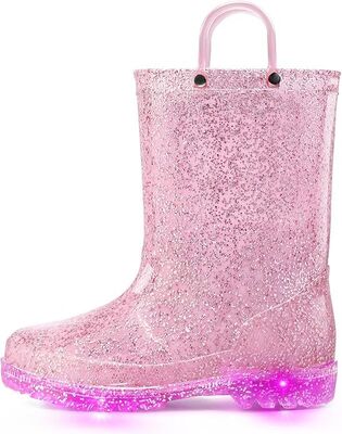 Functional Pvc Light Up Kids Rain Boots With Handles OEM Logo Size