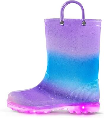 Functional Pvc Light Up Kids Rain Boots With Handles OEM Logo Size