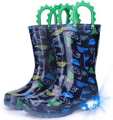 Cute Design Light Up Kids Rain Boots With Handles Boys And Girls Wellies