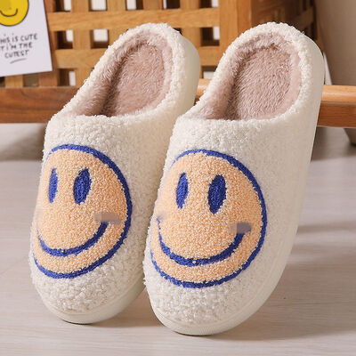 Smile Face Womens Christmas House Shoes Faux Fur Lined Holiday Slippers For Adults