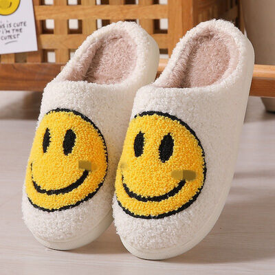 Smile Face Womens Christmas House Shoes Faux Fur Lined Holiday Slippers For Adults