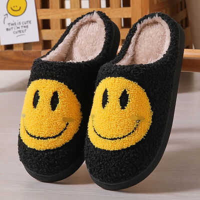 Smile Face Womens Christmas House Shoes Faux Fur Lined Holiday Slippers For Adults