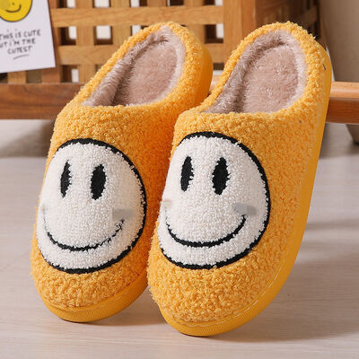 Smile Face Womens Christmas House Shoes Faux Fur Lined Holiday Slippers For Adults
