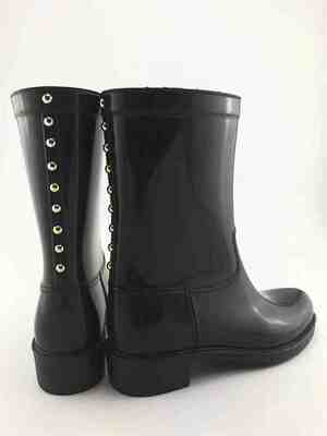 PVC Ladies Rain Boots Mid Calf Boots With Buds Trims Women'S Gardening Ankle Boots