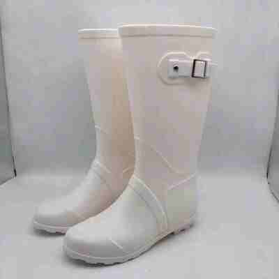 Ladies Pvc Tall Garden Boots Waterproof Rain Boots With Solid Pvc Upper Buckled Trims