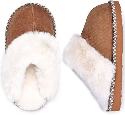 Fur Lined Warm Slippers With Memory Foam Kids Indoor Slippers with Breathable Faux Fur Lining and Odor Prevention