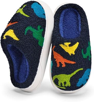Kids Boys Indoor Slippers with Breathable Faux Fur Lining with Fun Designs
