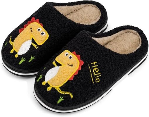 Fun DIno Featured Kids Slippers Warm Faux Fur Lining for Winter Comfort