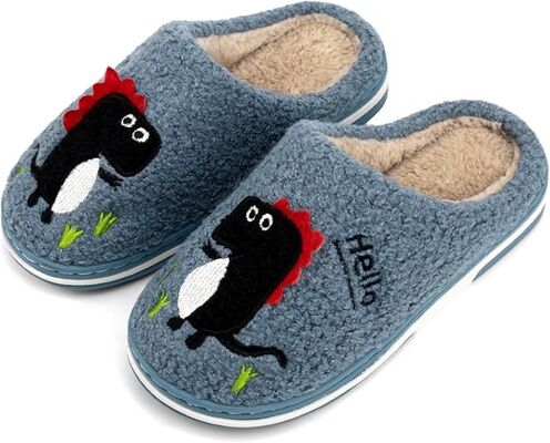 Fun DIno Featured Kids Slippers Warm Faux Fur Lining for Winter Comfort