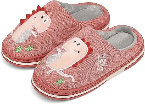 Fun DIno Featured Kids Slippers Warm Faux Fur Lining for Winter Comfort