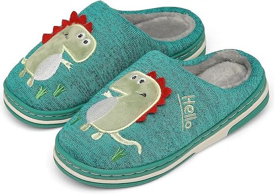 Fun DIno Featured Kids Slippers Warm Faux Fur Lining for Winter Comfort