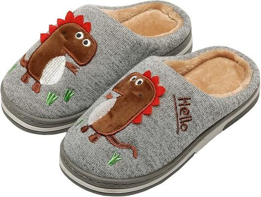 Fun DIno Featured Kids Slippers Warm Faux Fur Lining for Winter Comfort