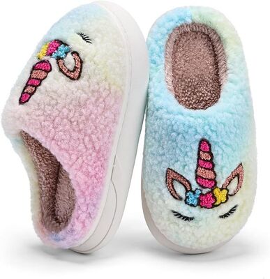 Fun Designs Anti Slip Kids Indoor Slippers With Breathable Faux Fur Lining