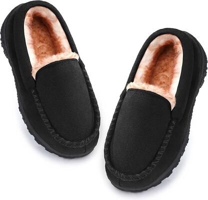 Winter Kids Moc Indoor Slippers With Warm Fur Lined Classical Moccasin Designs