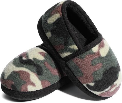Faux Fur Lining Boys Kids Indoor Slippers Camouflage Style With Printed Upper