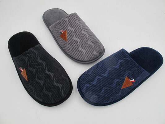 Custom Logo Bedroom Mens House Slippers With Warm Faux Fur Lined