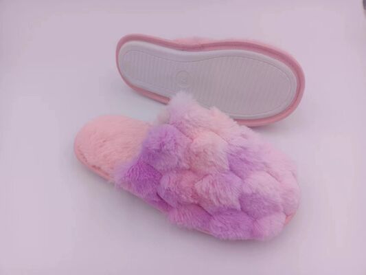 OEM Tie Die Materials Women's Indoor Slippers With Warm Fuzzy Faux Fur Lining