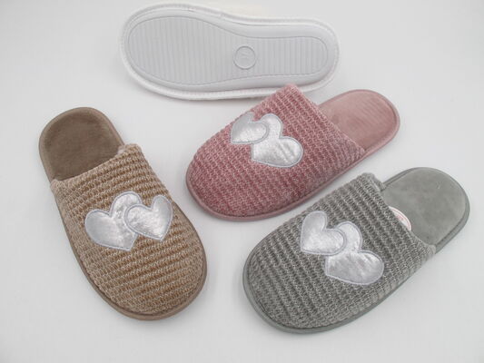 Warm Comfortable Womens House Slippers With Trims On Top Memory Foam Sock