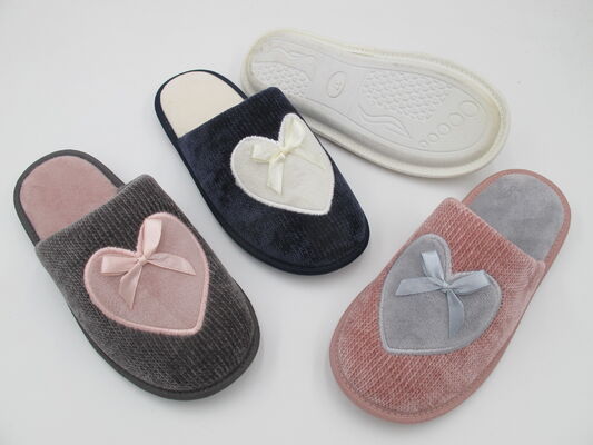 Warm Comfortable Womens House Slippers With Trims On Top Memory Foam Sock