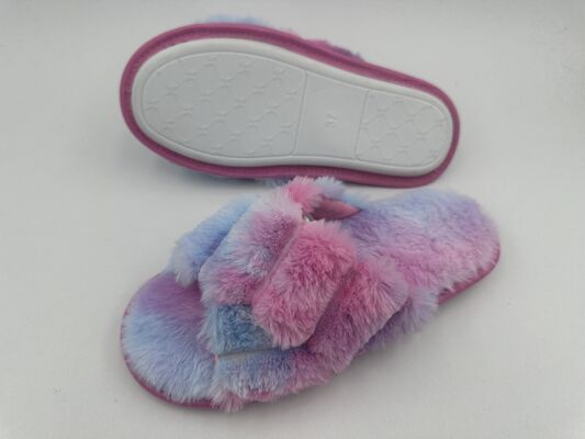 OEM Tie Die Materials Women's Indoor Slippers With Warm Fuzzy Faux Fur Lining