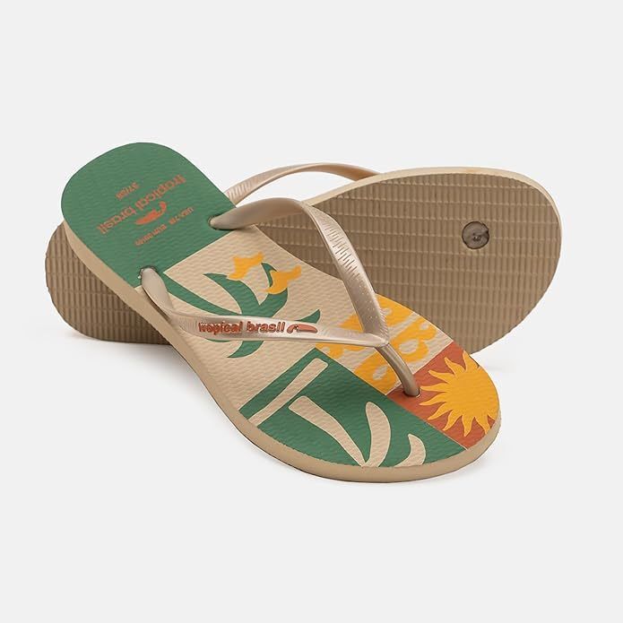 Tropical Print Gold Color Women's Flip Flops Sandals Cusomized Color sizes