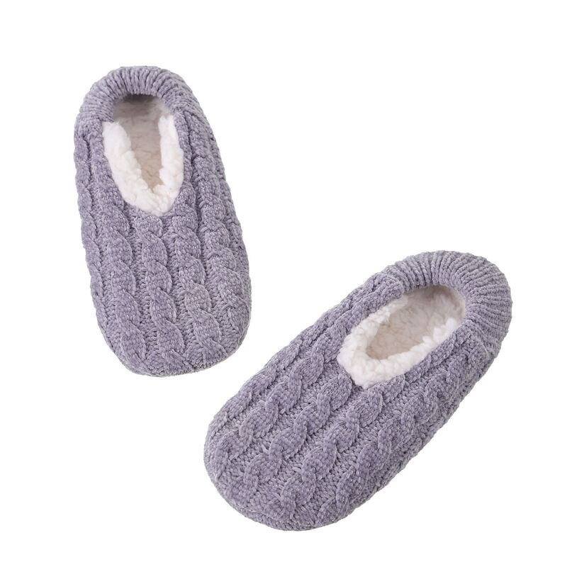 Custom Logo Women's Indoor Slippers With Faux Fur Lined And Warm Knitted Upper