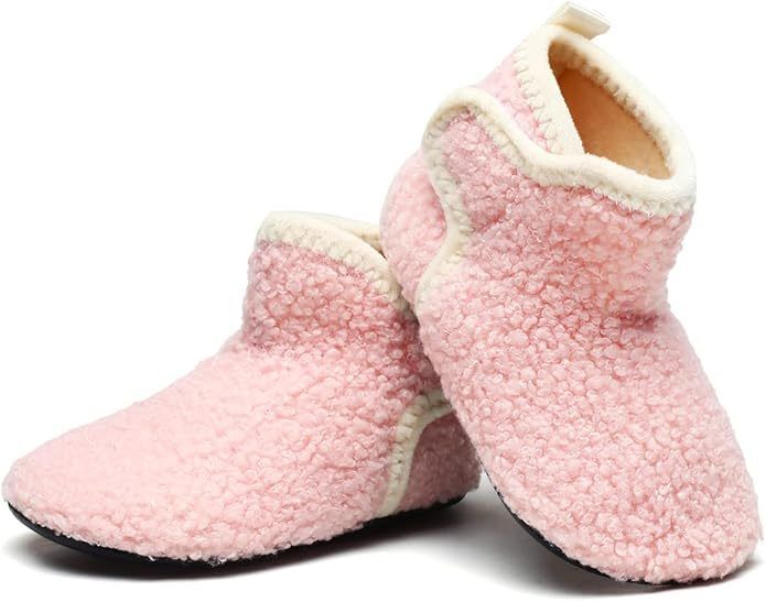 Kids Indoor Slippers Booties with Breathable Faux Fur Lining and Memory Foam