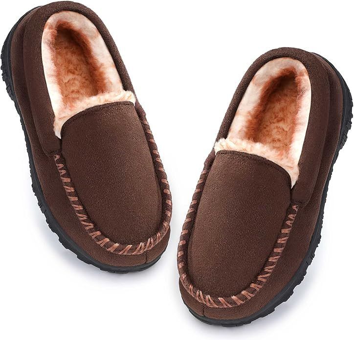 Winter Kids Moc Indoor Slippers With Warm Fur Lined Classical Moccasin Designs